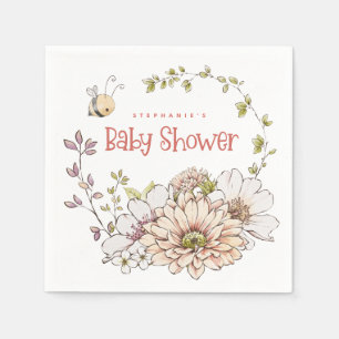 Bumblebee Naam Bloemen Koraal Tekst Baby shower Servet