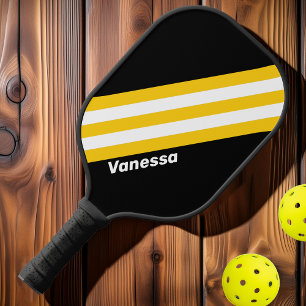 Bumblebee Nostalgische Strepen met Naam Pickleball Paddle
