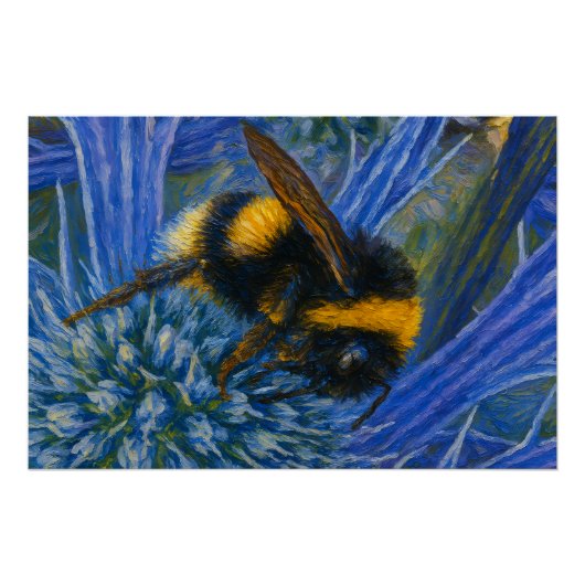 Bumblebee op Blue Thistle Perfect Poster (Voorkant)