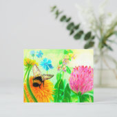 Bumblebee op dandelion briefkaart (Staand voorkant)