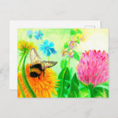 Bumblebee op dandelion briefkaart (Voorkant / Achterkant)