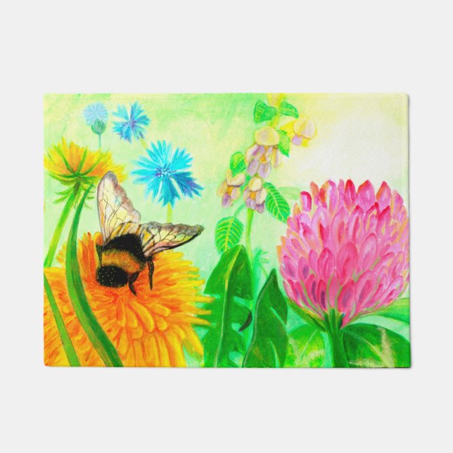 Bumblebee op dandelion deurmat (Voorkant)