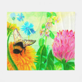 Bumblebee op dandelion fleece deken