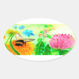 Bumblebee op dandelion ovale sticker