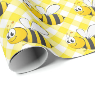Bumblebee op gele gingham cadeaupapier