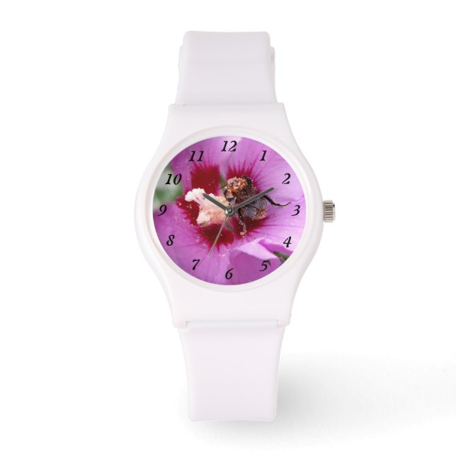 Bumblebee op Hibiscus Flower Horloge (Voorkant)