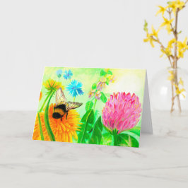 Bumblebee op zondag in dandelion kaart