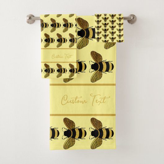 BUMBLEBEE PATTERN GOLD BLACK BETER OP BOTERGEEL BAD HANDDOEK (Insitu)