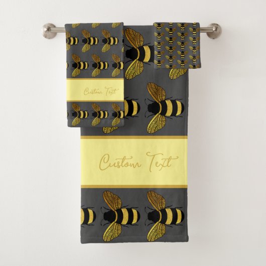 BUMBLEBEE PATTERN GOLD BLACK BETER OP GRIJS BROWN BAD HANDDOEK (Insitu)