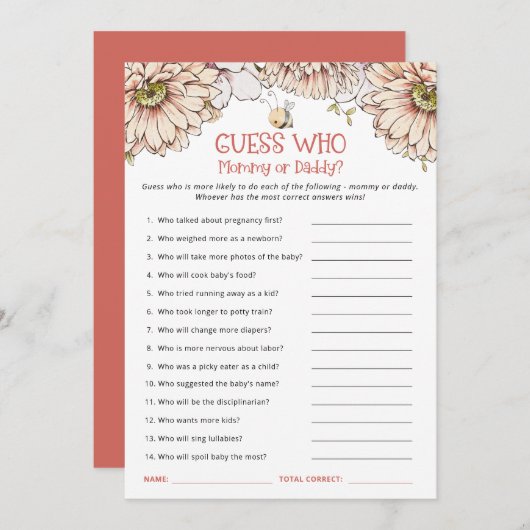 Bumblebee raad wie mam of pap Baby shower spel Bedankkaart (Voorkant / Achterkant)