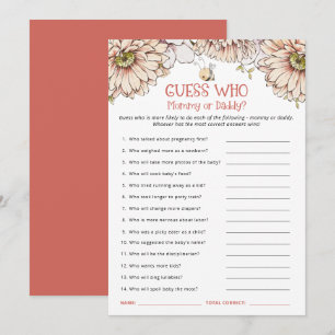 Bumblebee raad wie mam of pap Baby shower spel Bedankkaart