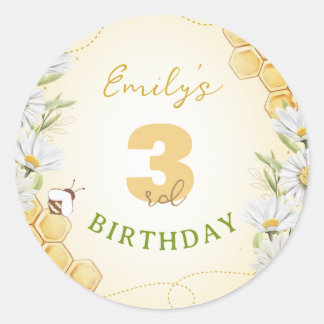 Bumblebee Yellow Children's Birthday Party Daisy Ronde Sticker
