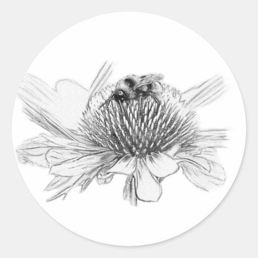 Bumblebei en bloem ronde sticker (Voorkant)