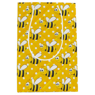 Bumblebei op gele en witte pokadots medium cadeauzakje