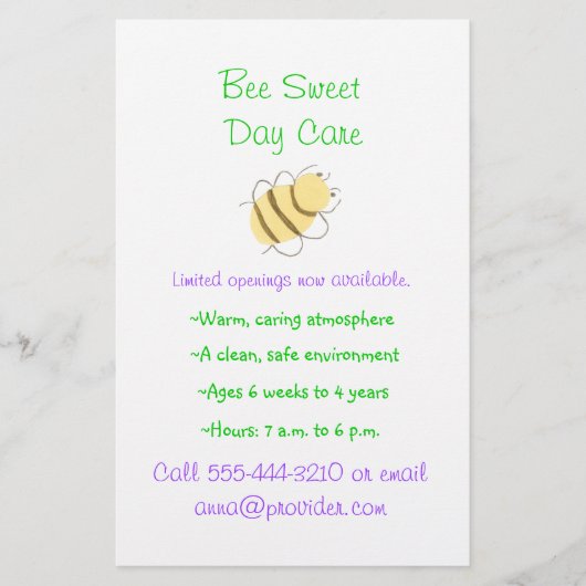Bumblebethema kinderverzorger flyer (Voorkant)