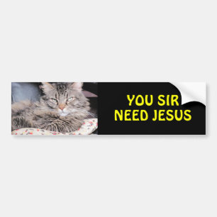 Bumper Cat zegt: "U heeft Jezus nodig" Bumpersticker