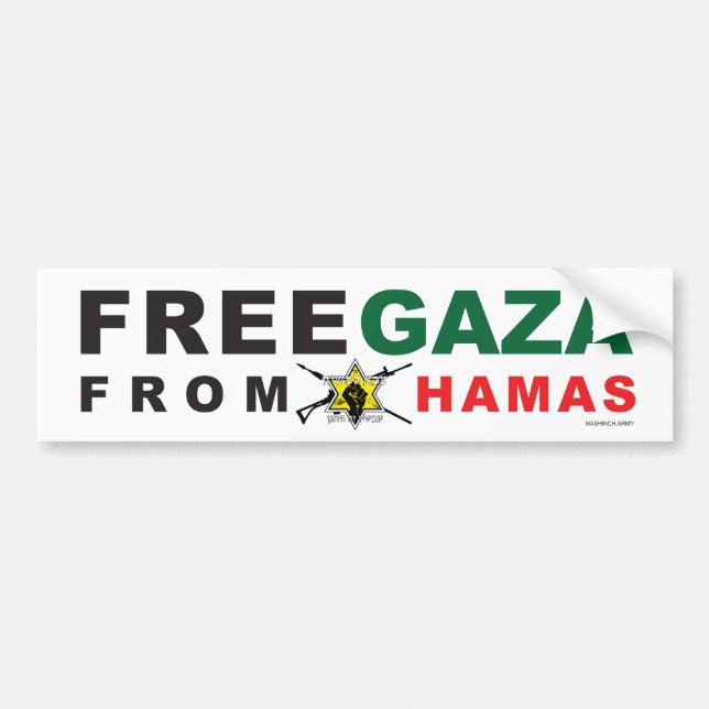 Bumpersticker "Free Gaza from Hamas" (Wit) (Voorkant)