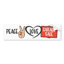 Bumpersticker Vrede, Liefde, Rommelmarkt