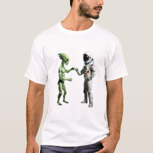 Bumping Fists, Astronaut & Alien T-shirt Sci-fi