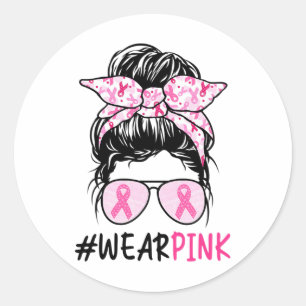 Bun Gles Draag roze Schattigee borstkanker bewustz Ronde Sticker