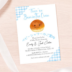 Bun in de oven Baby shower Brood Blauw Gingham Kaart