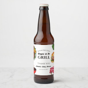 Bun in de oven BBQ Burger op Grill Baby shower Bier Etiket