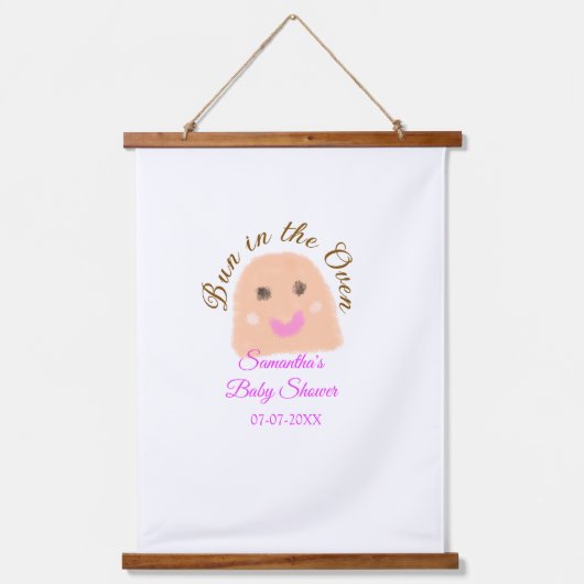 Bun in de oven beige dumpling baby shower roze br hangend wandkleed (Voorkant)