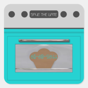 Bun in de oven; bewaar de datum sticker-aqua vierkante sticker