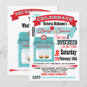 "Bun in de oven" Twins Baby Douche Uitnodigingen