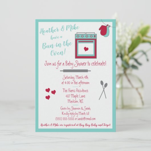 Bun in de uitnodiging tot het Baby shower van Oven (Staand voorkant)