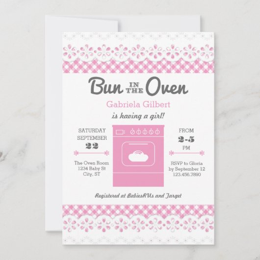 Bun in het Baby shower Oven Girl Kaart (Voorkant)