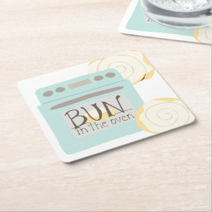 Bun in het Oven Baby shower Vierkante Kartonnen Onderzetter