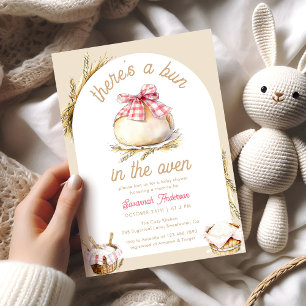 Bun in het ovenroze Gingham Bow Baby shower Kaart