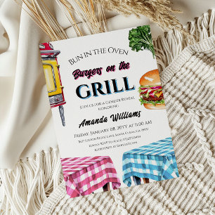 Bun in Oven Burger op Grill BBQ Genderonthulling Kaart
