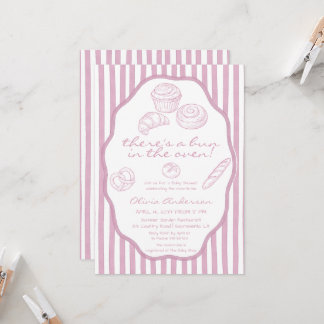 Bun in the oven pale pink pinstripes Baby Shower Kaart