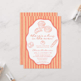 Bun in the oven pink pinstripes Baby Shower Kaart