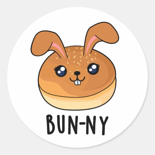 Bun-ny Funny Bunny Rabbit Bun Pun Ronde Sticker (Voorkant)