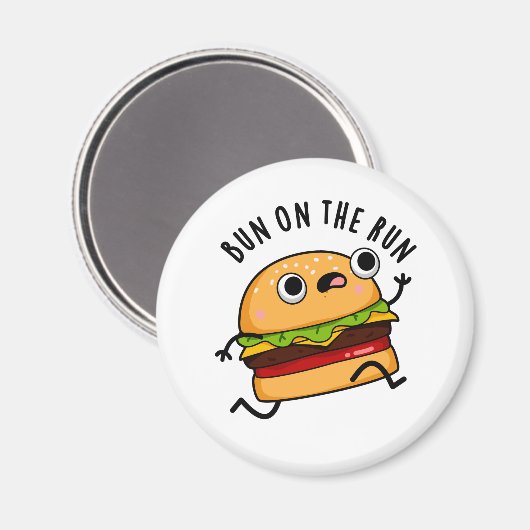 Bun on the run Funny Burger Pun Magneet (Voorkant / Achterkant)