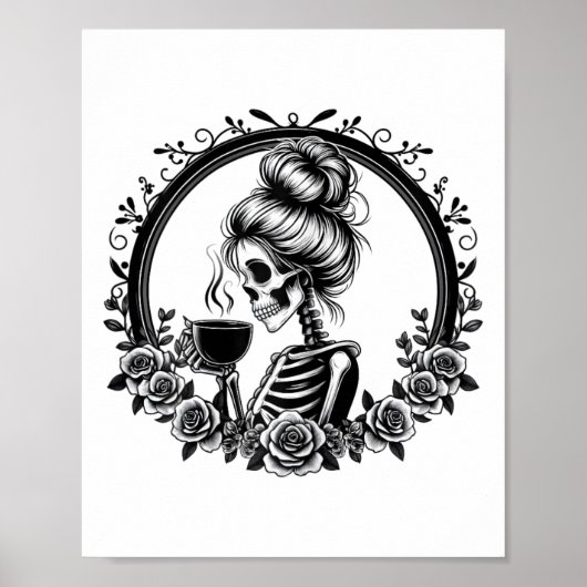 Bun Skeleton Drink Koffie Halloween Fun Poster (Voorkant)