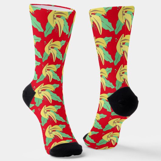 Bunch Bananas Fruit Market Pattern Red Sokken (Gebogen)