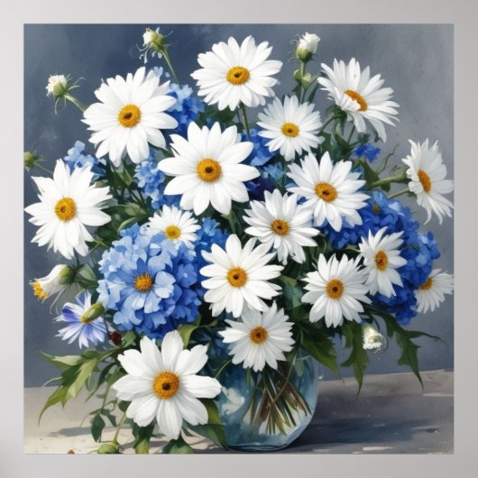 Bunch of Flowers Elegant Daisies Waterverf Poster (Voorkant)