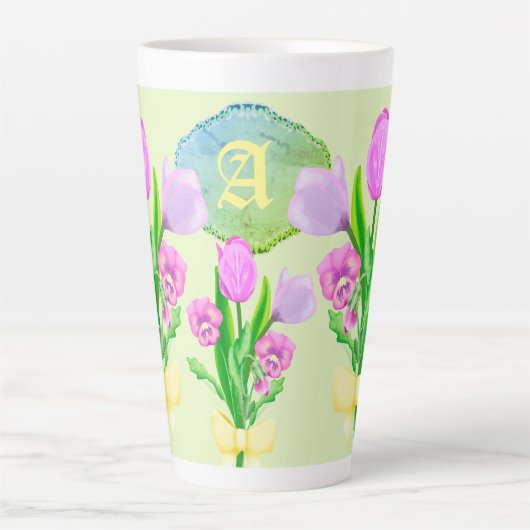 Bunch of Spring Flowers Custom Monogram Latte Mok (Voorkant)