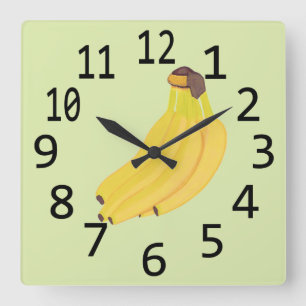 Bunch van Bananas die grote zwarte cijfers schilde Vierkante Klok