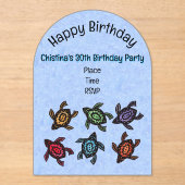 Bunch van Kleurrijke Abstracte Schildpadden Blauwe Acryl Uitnodigingen (Voorkant)