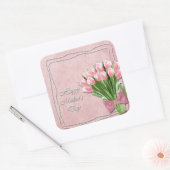 Bunch van Roze Tulpen moederdag Square Sticker (Envelop)