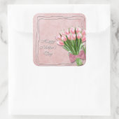 Bunch van Roze Tulpen moederdag Square Sticker (Tas)