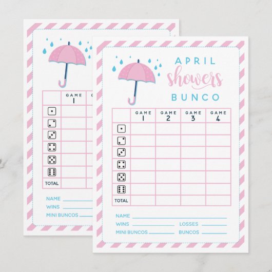 Bunco April Showers dubbelzijdig scorecard Kaart (Voorkant / Achterkant)