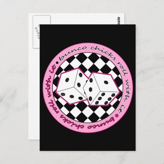 Bunco Chicks Roll with it - roze Briefkaart (Voorkant / Achterkant)