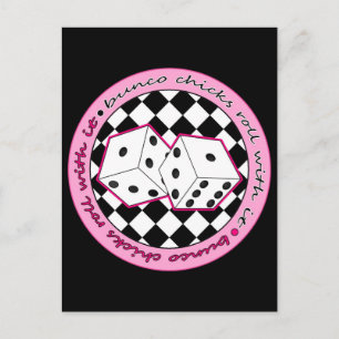 Bunco Chicks Roll with it - roze Briefkaart