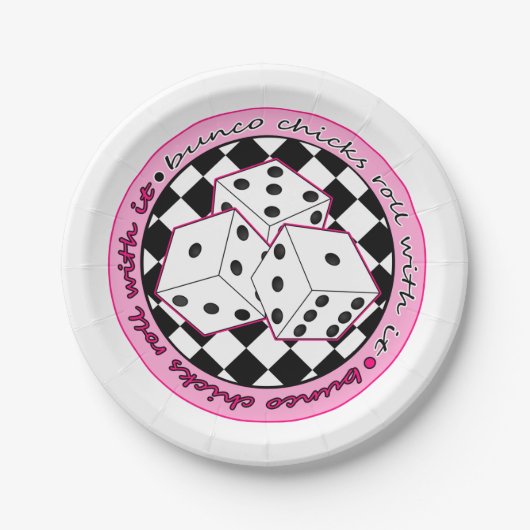 Bunco Chicks Roll with it - roze Papieren Bordje (Voorkant)